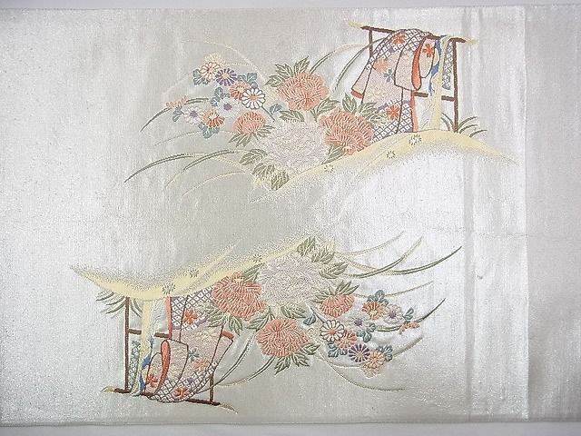 平和屋着物◎太鼓柄袋帯 唐織 誰ヶ袖鶴文 プラチナ箔 逸品 BAAG8197fk
