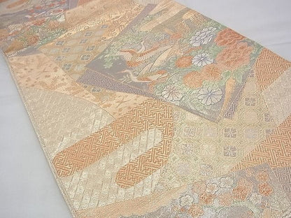 平和屋着物◎宝珠本佐賀錦 六通柄袋帯 エ霞色紙吉祥文 九百錦 金糸 逸品 BAAG8190