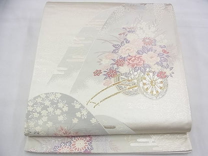 平和屋着物◎六通柄袋帯 唐織 重山花車文 金銀糸 逸品 BAAG8193fk