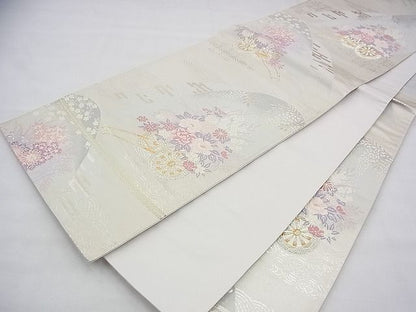 平和屋着物◎六通柄袋帯 唐織 重山花車文 金銀糸 逸品 BAAG8193fk