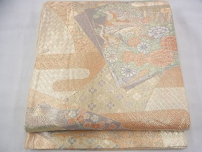 平和屋着物◎宝珠本佐賀錦 六通柄袋帯 エ霞色紙吉祥文 九百錦 金糸 逸品 BAAG8190