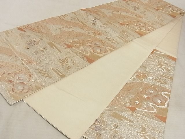 平和屋着物◎六通柄袋帯 流水地紙花文 金銀糸 正絹 逸品 AAAI4618Asx
