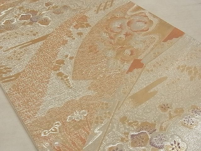 平和屋着物◎六通柄袋帯 流水地紙花文 金銀糸 正絹 逸品 AAAI4618Asx