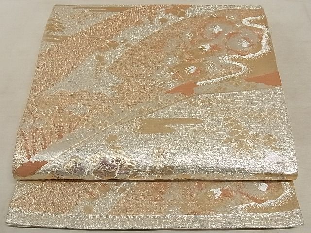 平和屋着物◎六通柄袋帯 流水地紙花文 金銀糸 正絹 逸品 AAAI4618Asx