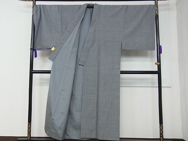 平和屋本店●極上　男性　本場結城紬　アンサンブル・長襦袢セット　網代織　雀　反端付き　逸品　CZAA0657s4