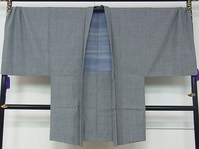 平和屋本店●極上　男性　本場結城紬　アンサンブル・長襦袢セット　網代織　雀　反端付き　逸品　CZAA0657s4