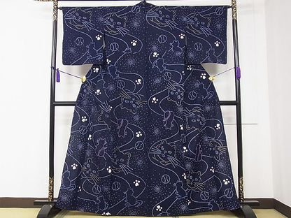 平和屋本店■極上　夏物　浴衣　有松鳴海絞り　希少柄　猫　綿　逸品　未使用　CZAA0665s4