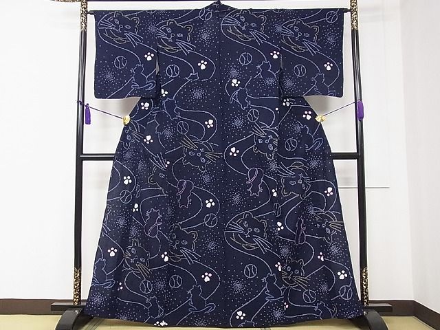 平和屋本店■極上　夏物　浴衣　有松鳴海絞り　希少柄　猫　綿　逸品　未使用　CZAA0665s4