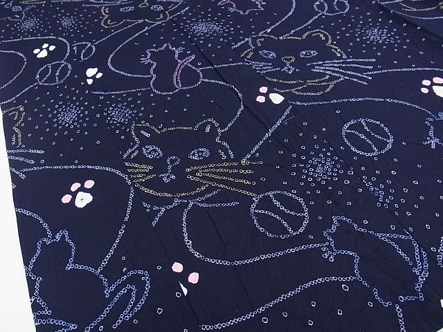 平和屋本店■極上　夏物　浴衣　有松鳴海絞り　希少柄　猫　綿　逸品　未使用　CZAA0665s4