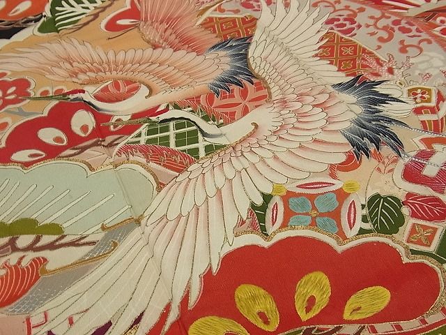 平和屋本店○極上 アンティーク 大正ロマン 振袖 駒刺繍 飛鶴宝船