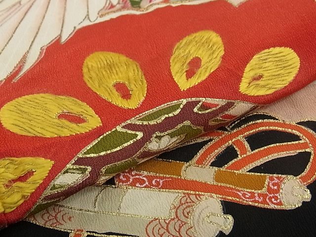 平和屋本店○極上 アンティーク 大正ロマン 振袖 駒刺繍 飛鶴宝船