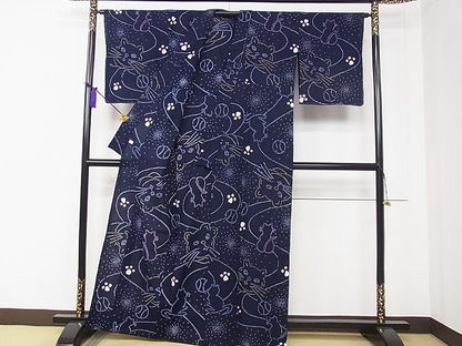 平和屋本店■極上　夏物　浴衣　有松鳴海絞り　希少柄　猫　綿　逸品　未使用　CZAA0665s4