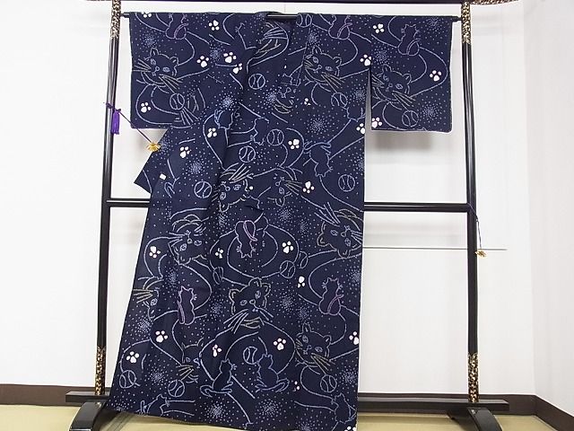 平和屋本店■極上　夏物　浴衣　有松鳴海絞り　希少柄　猫　綿　逸品　未使用　CZAA0665s4