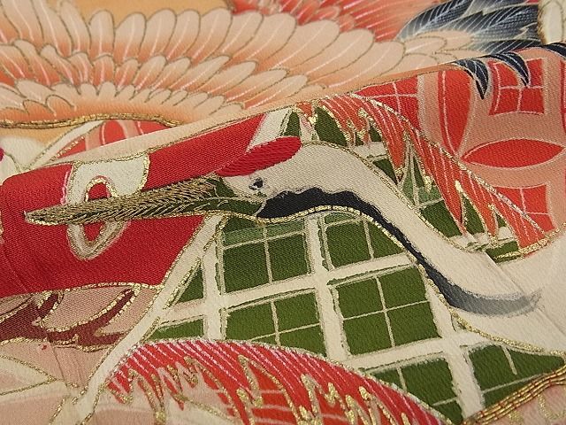 は*な様 (あ789)赤黒白 鋭い向い鶴 アンティーク振袖㊗️金駒刺繍 平和屋本店○極上 アンティーク 大正ロマン 振袖 駒刺繍 飛鶴宝船