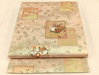 平和屋着物◎六通柄袋帯 唐織 色紙草花文 金糸 正絹 逸品 AAAI5271Bsw