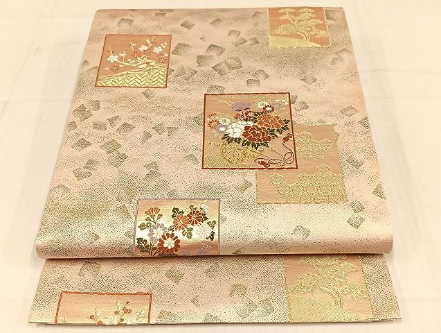 平和屋着物◎六通柄袋帯 唐織 色紙草花文 金糸 正絹 逸品 AAAI5271Bsw