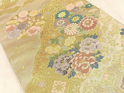 平和屋着物◎六通柄袋帯 唐織 花丸文 金糸 正絹 逸品 AAAI5270Bsw