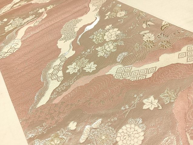 平和屋着物◎六通柄袋帯 唐織 道長花鳥文 金銀糸 正絹 逸品 AAAI5289Bsw