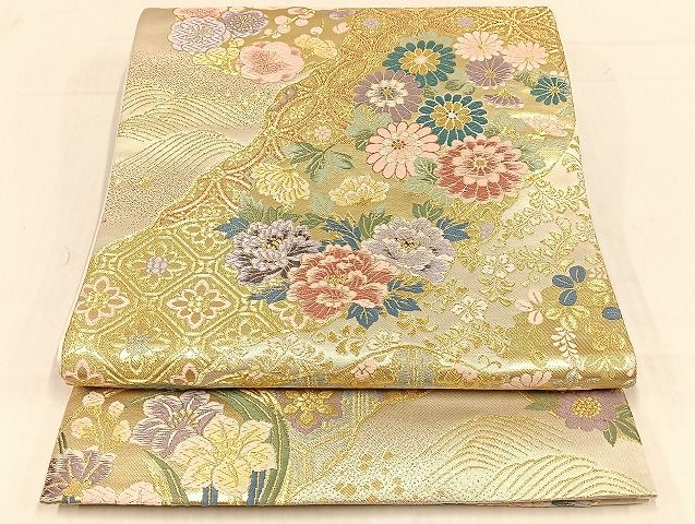 平和屋着物◎六通柄袋帯 唐織 花丸文 金糸 正絹 逸品 AAAI5270Bsw
