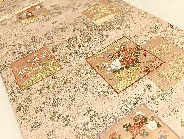 平和屋着物◎六通柄袋帯 唐織 色紙草花文 金糸 正絹 逸品 AAAI5271Bsw