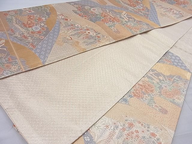 平和屋着物◎宝珠本佐賀錦 六通柄袋帯 ヱ霞遠山鶴花文 九百錦 金糸 逸品 BAAH4008ea