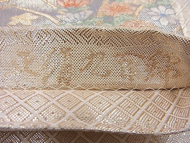 平和屋着物◎宝珠本佐賀錦 六通柄袋帯 ヱ霞遠山鶴花文 九百錦 金糸 逸品 BAAH4008ea