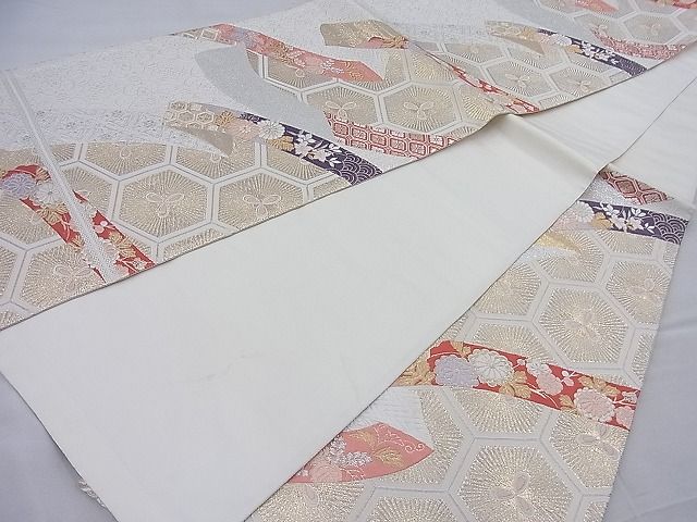平和屋着物◎六通柄袋帯 唐織 熨斗亀甲花文 金糸 逸品 BAAH4011ea