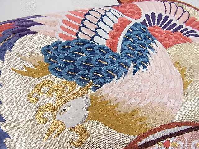 平和屋着物◎六通柄袋帯 唐織 鳳凰地紙花唐草文 金銀糸 逸品 BAAH4030ea