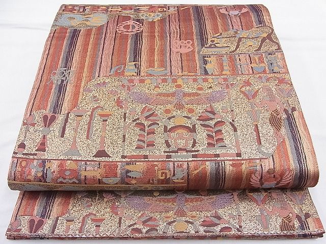 平和屋着物◎六通柄袋帯 更紗花鳥文 金糸 逸品 BAAH4027ea