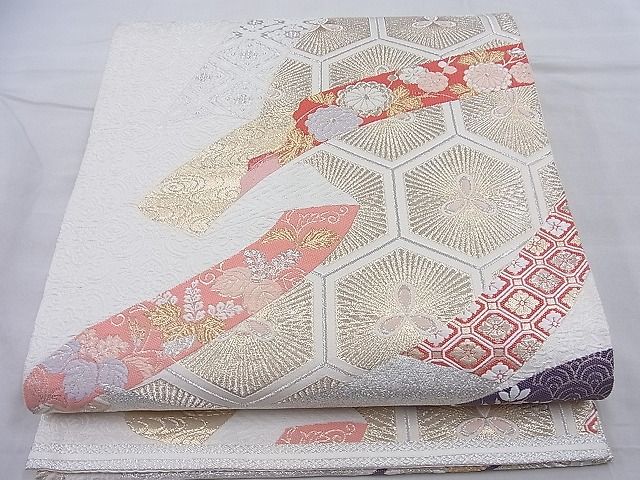 平和屋着物◎六通柄袋帯 唐織 熨斗亀甲花文 金糸 逸品 BAAH4011ea