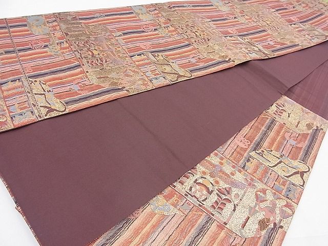 平和屋着物◎六通柄袋帯 更紗花鳥文 金糸 逸品 BAAH4027ea