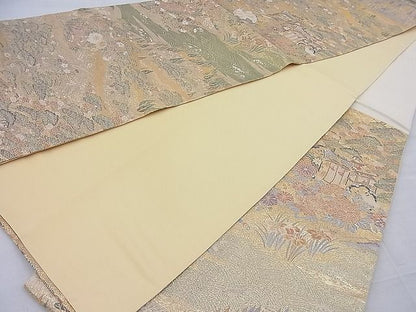 平和屋着物◎六通柄袋帯 御所車霞草花文 金糸 逸品 BAAH4047ea