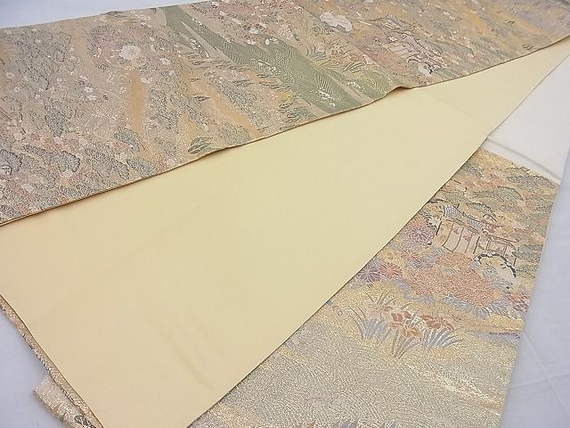 平和屋着物◎六通柄袋帯 御所車霞草花文 金糸 逸品 BAAH4047ea