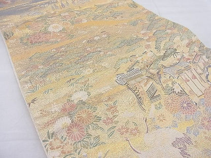 平和屋着物◎六通柄袋帯 御所車霞草花文 金糸 逸品 BAAH4047ea