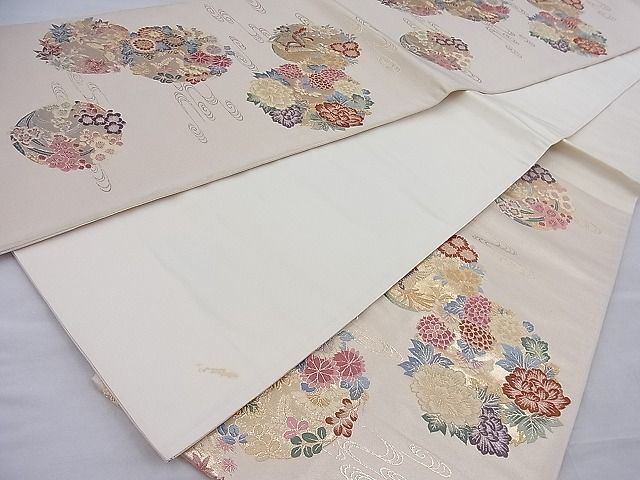 平和屋着物◎六通柄袋帯 唐織 流水花丸文 金糸 逸品 BAAH4074ea