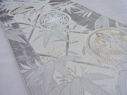 平和屋着物◎佐賀錦 六通柄袋帯 唐織 双鶴笹松丸文 金銀糸 逸品 BAAH4071ea