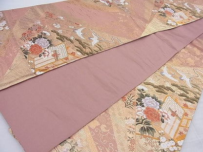 平和屋着物◎六通柄袋帯 唐織 裂取小花車文 金糸 逸品 BAAH4145ea