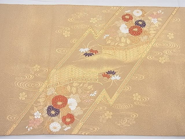 平和屋着物◎太鼓柄袋帯 唐織 菱天井花鳥丸文 金糸 逸品 BAAH4148ea