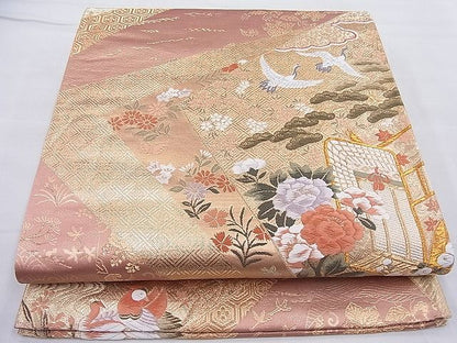 平和屋着物◎六通柄袋帯 唐織 裂取小花車文 金糸 逸品 BAAH4145ea