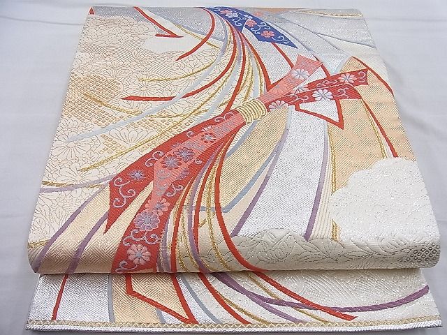 平和屋着物◎六通柄袋帯 唐織 束ね熨斗文様 金銀糸 逸品 BAAH4159ea
