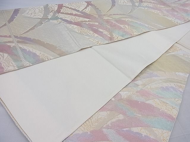 平和屋着物◎六通柄袋帯 雪芝文様 金銀糸 逸品 BAAH4168ea