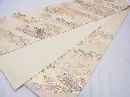 平和屋着物■六通柄袋帯 唐織 斜霞取桃山薫香 金糸 逸品 CAAF8624th