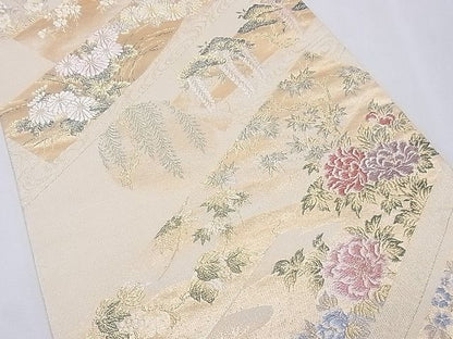 平和屋着物■六通柄袋帯 唐織 斜霞取桃山薫香 金糸 逸品 CAAF8624th