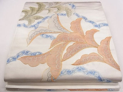 平和屋着物◎六通太鼓柄袋帯 刺繍 唐草舞花文 金銀糸 逸品 CAAG1843eg