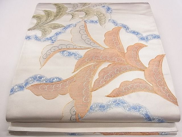 平和屋着物◎六通太鼓柄袋帯 刺繍 唐草舞花文 金銀糸 逸品 CAAG1843eg