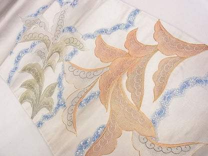 平和屋着物◎六通太鼓柄袋帯 刺繍 唐草舞花文 金銀糸 逸品 CAAG1843eg