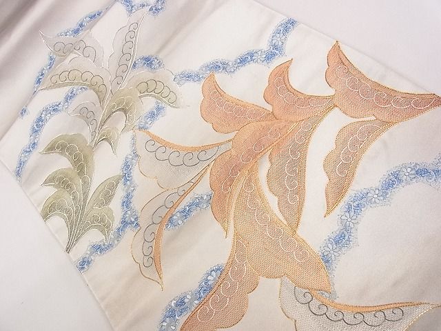 平和屋着物◎六通太鼓柄袋帯 刺繍 唐草舞花文 金銀糸 逸品 CAAG1843eg
