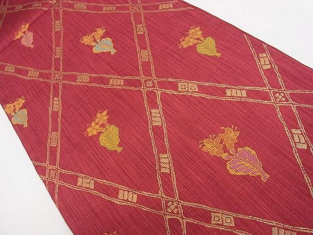 平和屋着物◎六通柄袋帯 菱繋ぎ草花文 金糸 逸品 CAAG1833eg