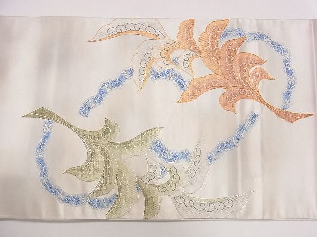 平和屋着物◎六通太鼓柄袋帯 刺繍 唐草舞花文 金銀糸 逸品 CAAG1843eg