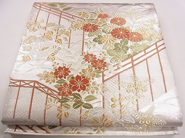 平和屋着物◎六通柄袋帯 唐織 伝統工芸 手織 屏風重ね芝草花文 金銀糸 逸品 CAAG1841eg
